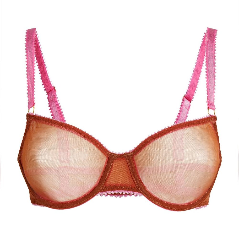 Dora Larsen Alexa Red and Pink Sheer Underwire Bra - 34B